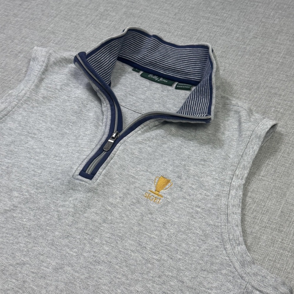 Bobby Jones Sweater Vest Mens L Gray 1/4 Zip Collared Cotton Golf Peru